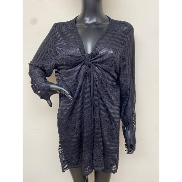 Coin 1804 Women's Navy Lace Tie Front Duster Long sleeve Knit Top Size 2X NWT - Picture 1 of 5